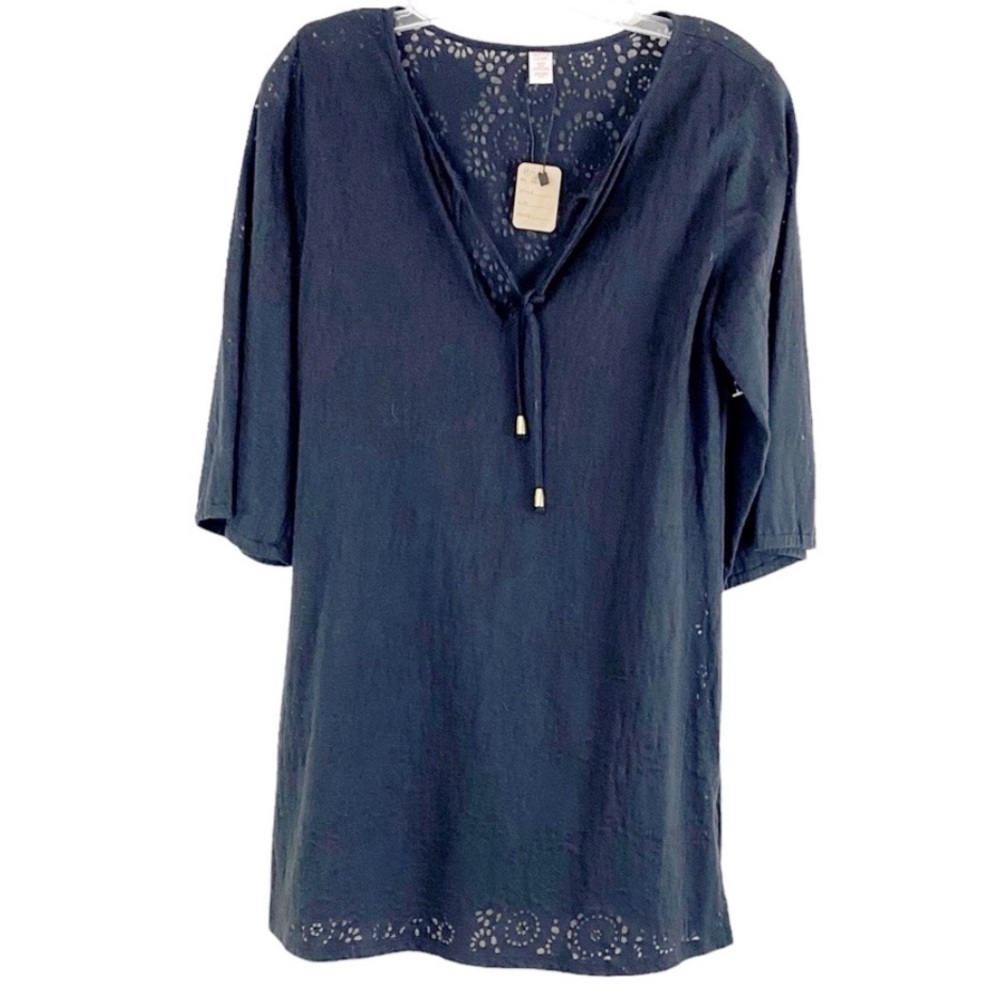 Tropical Escape Black Tunic Top Size Small HSH